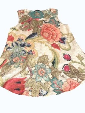 Suzy Shier Boho Floral Textured Tank Flowy Sleeveless Top S/M